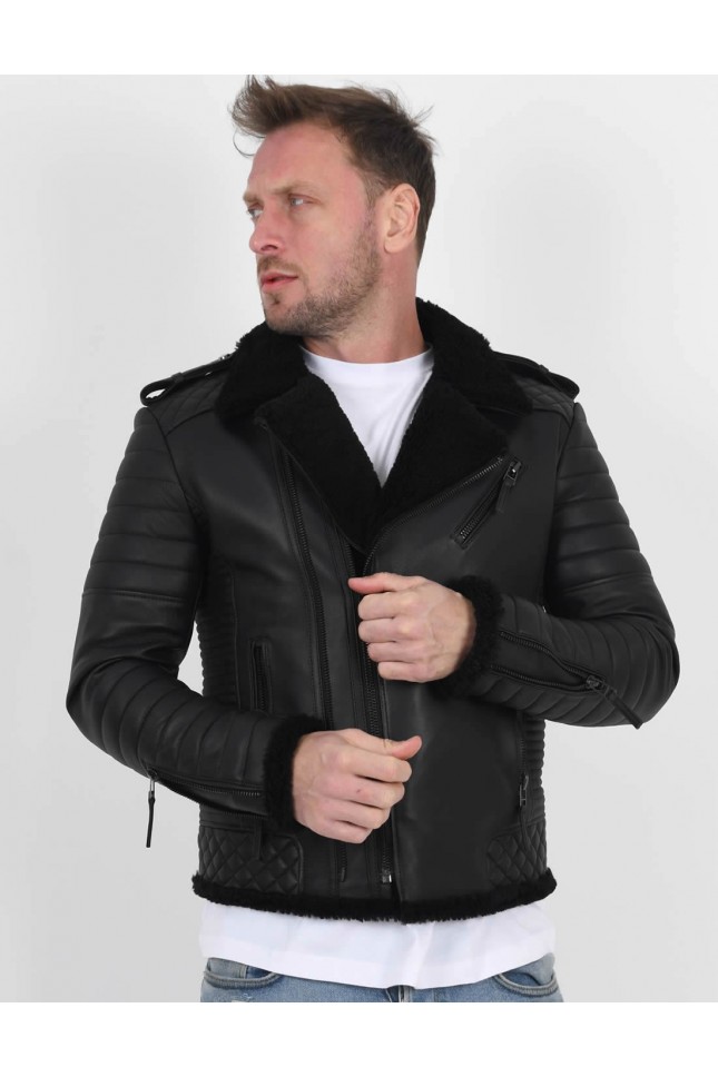 Shearling biker jacket mens.