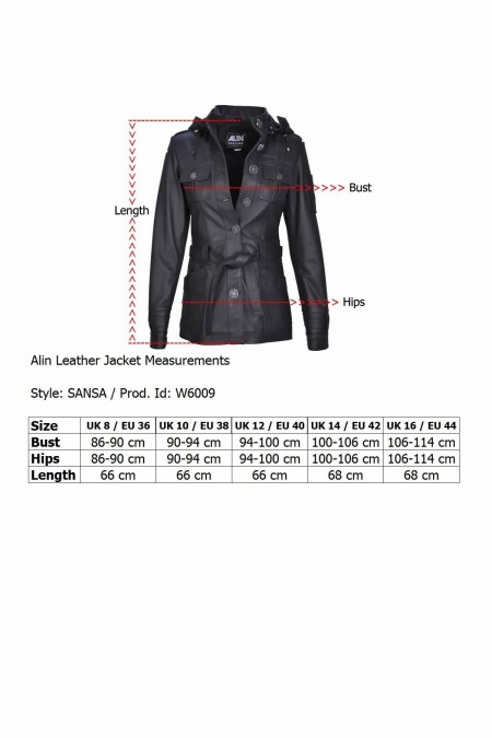 Black Womens Leather Hooded Jacket - Sansa W6009A