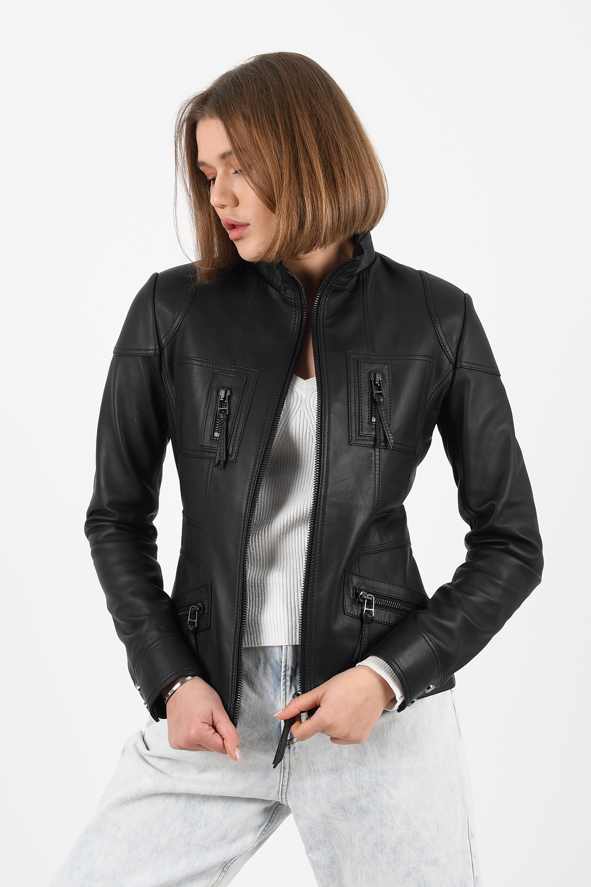 Melody fitted leather jacket woman