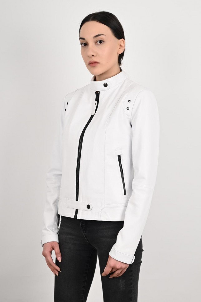 white leather jacket woman
