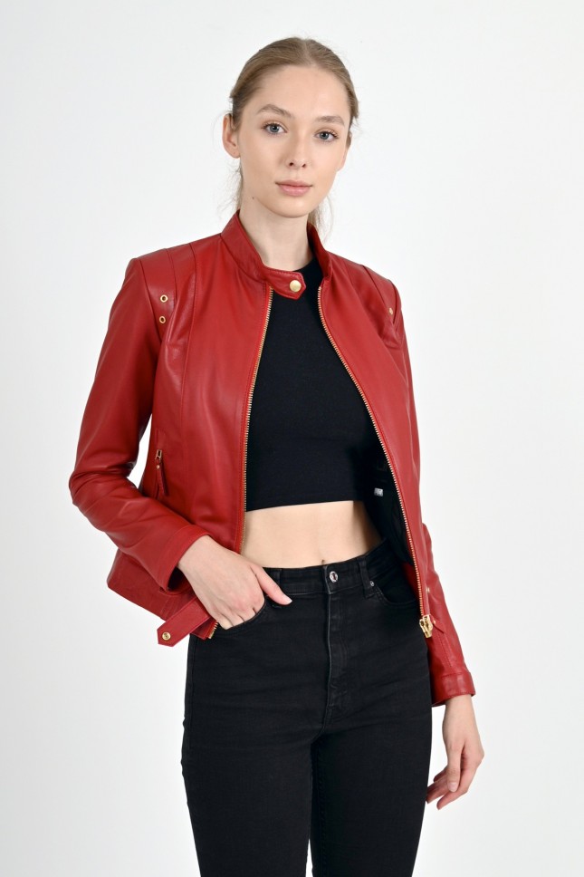 Rio fitted red leather jacket woman