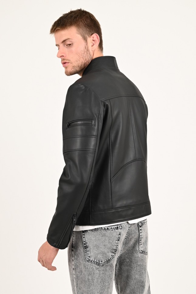 stand up collar leather jacket man