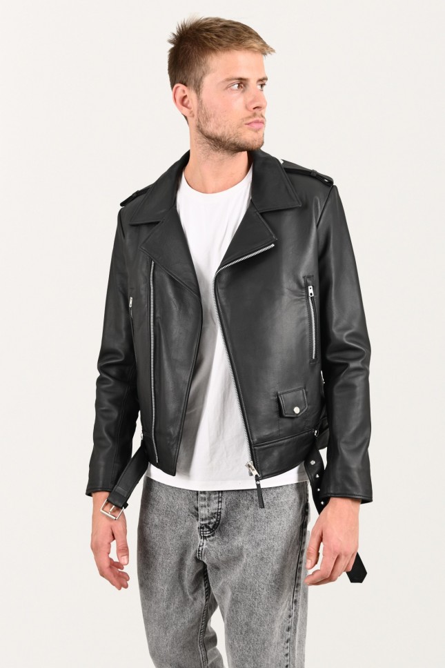 belted leather jacket man