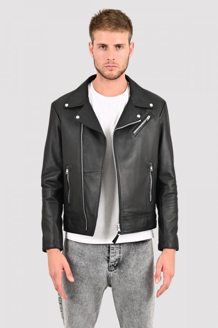 Mens Black Casual Fit Black Leather Jacket - Connor M4007ASH